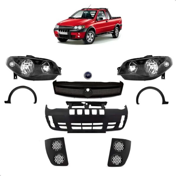 Kit Parachoque E Moldura Strada Adventure 2004 2005 A 2007 Preto