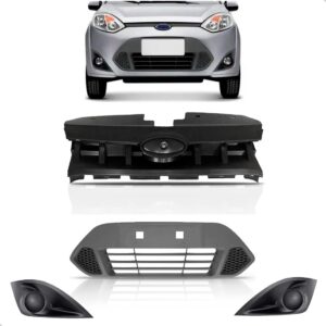 Kit Grade Frontal Com Molduras Milha Fiesta 2011 2012 2013 Preto Fosco