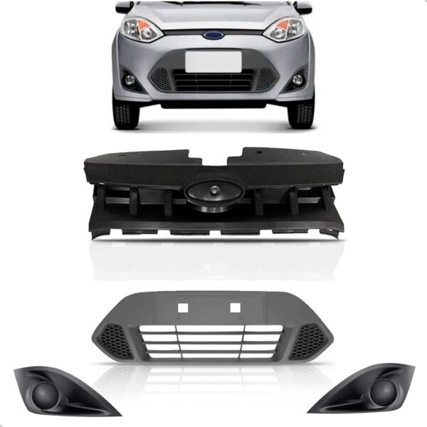 Kit Grade Frontal Com Molduras Milha Fiesta 2011 2012 2013 Preto Fosco