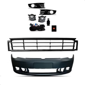 Kit Parachoque Com Grades E Milha Cromada Polo 2012 A 2015 Preto