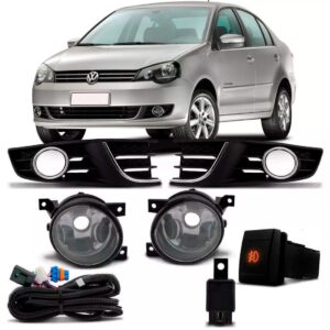 Kit Parachoque Com Grades E Milha Cromada Polo 2012 A 2015 Preto
