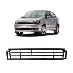 Kit Parachoque Com Grades E Milha Cromada Polo 2012 A 2015 Preto
