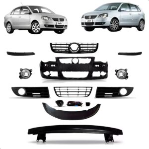 Kit Parachoque + Alma + Grade E Farol Polo 2007 2008 A 2012 Preto